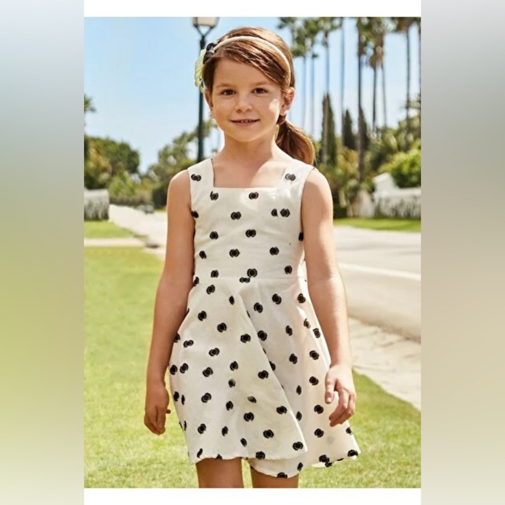 Size 7 Girls Mayoral Black and White Polka Dot Kids Dress